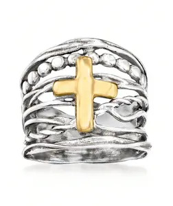 Boho Cross Ring, Tone Band for Women & Men, Minimalist Faith Style Jewelry