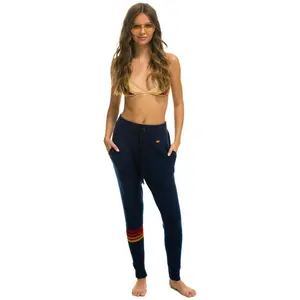 RAINBOW 4 STRIPE CASHMERE RELAXED FIT PANT - MIDNIGHT