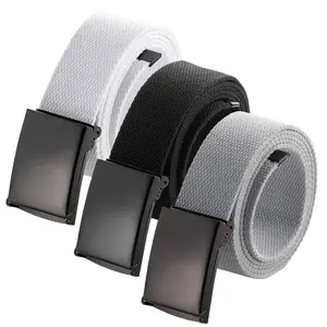 3 pcs non perforated adjustable men canvas waist belt set, paired with metal buckle, suitable for denim, casual trousers, workwear uniforms