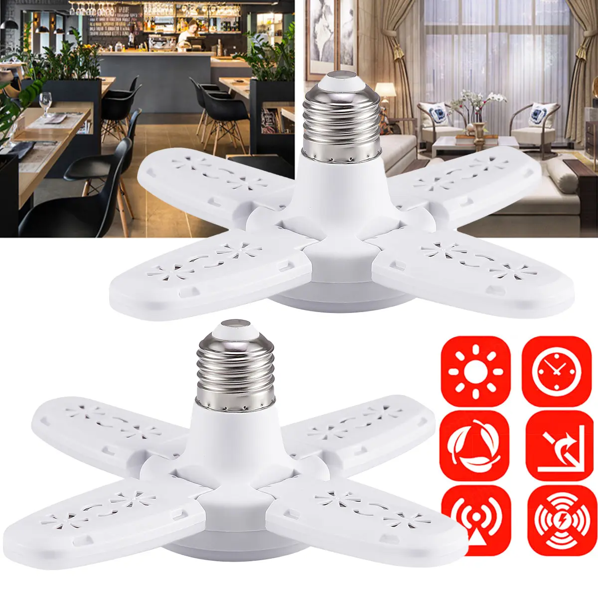 2-Pcs E27 LED Garage Lighting Fixtures, Fold-Pack 3.54" Foldable Deformable Bulbs, 180 Degrees Adjustable Panels, 28W Flicker-Free Super Bright Illumination, 900lm Bright View Energy-Saving Lamp, 50000-Hour Lifespan for Workshop Ceiling, Indoor Office Use
