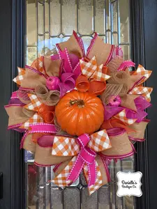 Pink Pumpkin Wreath for Fall