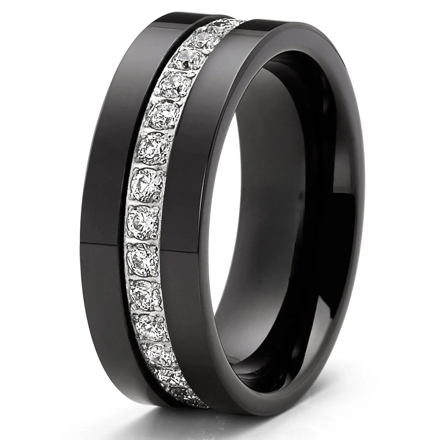 Get That Bling! Black Tungsten Eternity Wedding Ring Scratch Resistant Comfort Fit Men's Iced Out Band with 34 Cubic Zirconia Stones Maximalist Jewelry Band Rings