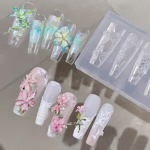 3D Gel Nail Flower Mold Silicone Nail Mold DIY Nail Flower Design Spring and Summer Flower Silicone Mold Floral Nail Template Nail Carving Template Blooming Nail Mold Carving Mold