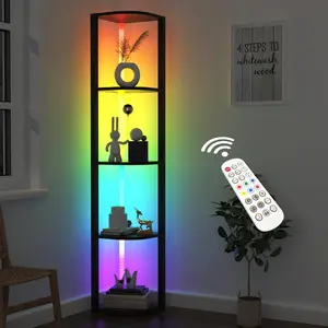 5 Tiers Corner Shelf with Light Tall Display Shelf for Collectibles Control Multiple Color Lights via APP and Remote Control Floor Lamp with Shelf Supports Dimming for Living Room Bedroom Home