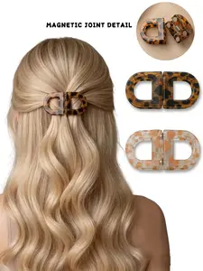 1 piece Magnetic D-shaped Hair Claw Clip, Magnetic Hair Accessories, Tortoiseshell & Minimalist Style, No-slip Snap-lock Mechanism, Half-up Friendly, No Hair Pulling, One-handed Operation, Ideal for Women, Daily Styling & Busy Mornings