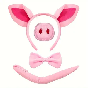 4pcs Cute Pig Costume Set with Ears, Tail, Nose & Bowtie - Perfect for Cosplay & Parties, Ideal for Halloween, Christmas & Easter