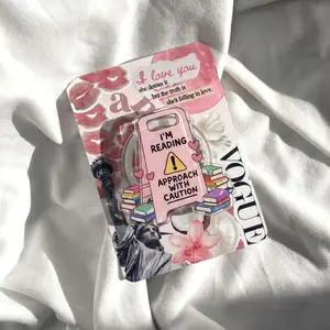Aesthetic Bookish Phone Grip - Funny Introvert Reader Caution Sign Acrylic Phone Holder - Pink Coquette Lip Collage Phone Stand - Cute Book Club Gift for Her