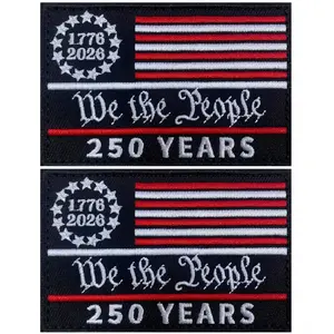 2-Piece USA 250th Anniversary Patriotic Patches (1776-2026, 250 Years Commemorative) - Hook-and-Loop American Flag Accessories for Backpacks, Hats
