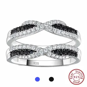 925 Sterling Silver Black Blue White 5A Grade Cubic Zircon Wedding Ring Enhancer for Women Twist Rope Design Fine Jewelry #Love Story#Love Story #Love Story