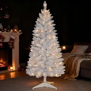 4ft Lighted Artificial White Christmas Tree | Leeheeyee Small Christmas Tree.