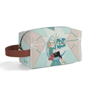 Kitschy Mod Gal Travel Toiletry Bag, Fly Me To The Moon Atomic Starbursts Cosmetic Organizer