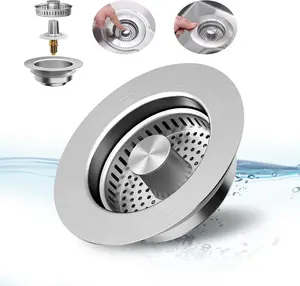 Stainless Steel 3 in 1 Kitchen Sink Drain Strainer, Anti-Clogging, Odor Control, High-Quality 304 Stainless Steel Basket, Pop-Up Design