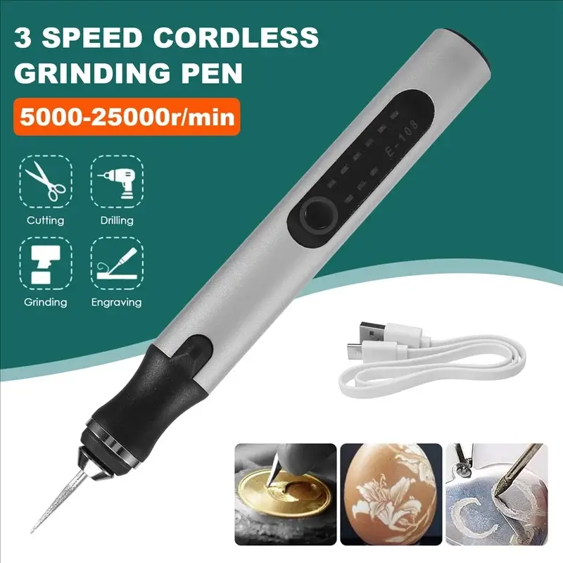 Cordless Rechargeable USB Engraving Pen Kit with Speed Adjuster, Beginners-Friendly Metal & Glass Compatible Engraver Etching Tool for Stone, Jewelry, Nails, Ceramics