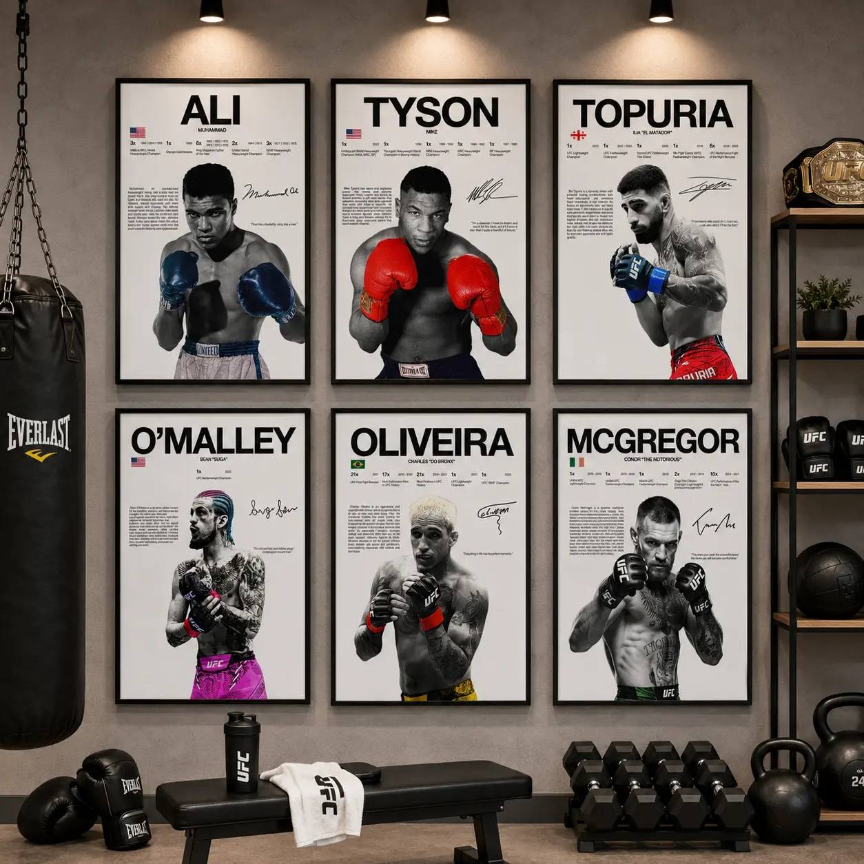 UFC & Boxing Legend Champion Complete Series Collectible Canvas Poster - Tyson, Ali, Conor, Oliveira Fighters, Vintage Black White Signed-Style Wall Art for Men's Gym, Bedroom, Must-Have for MMA Fans