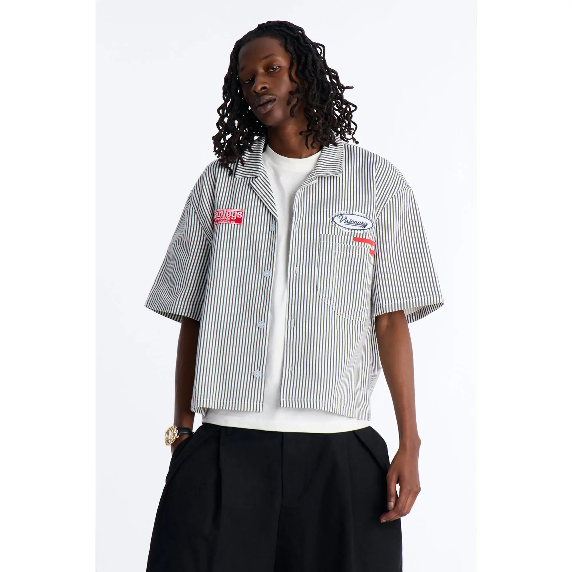 Cropped Pit Crew Mechanic Shirt - Black