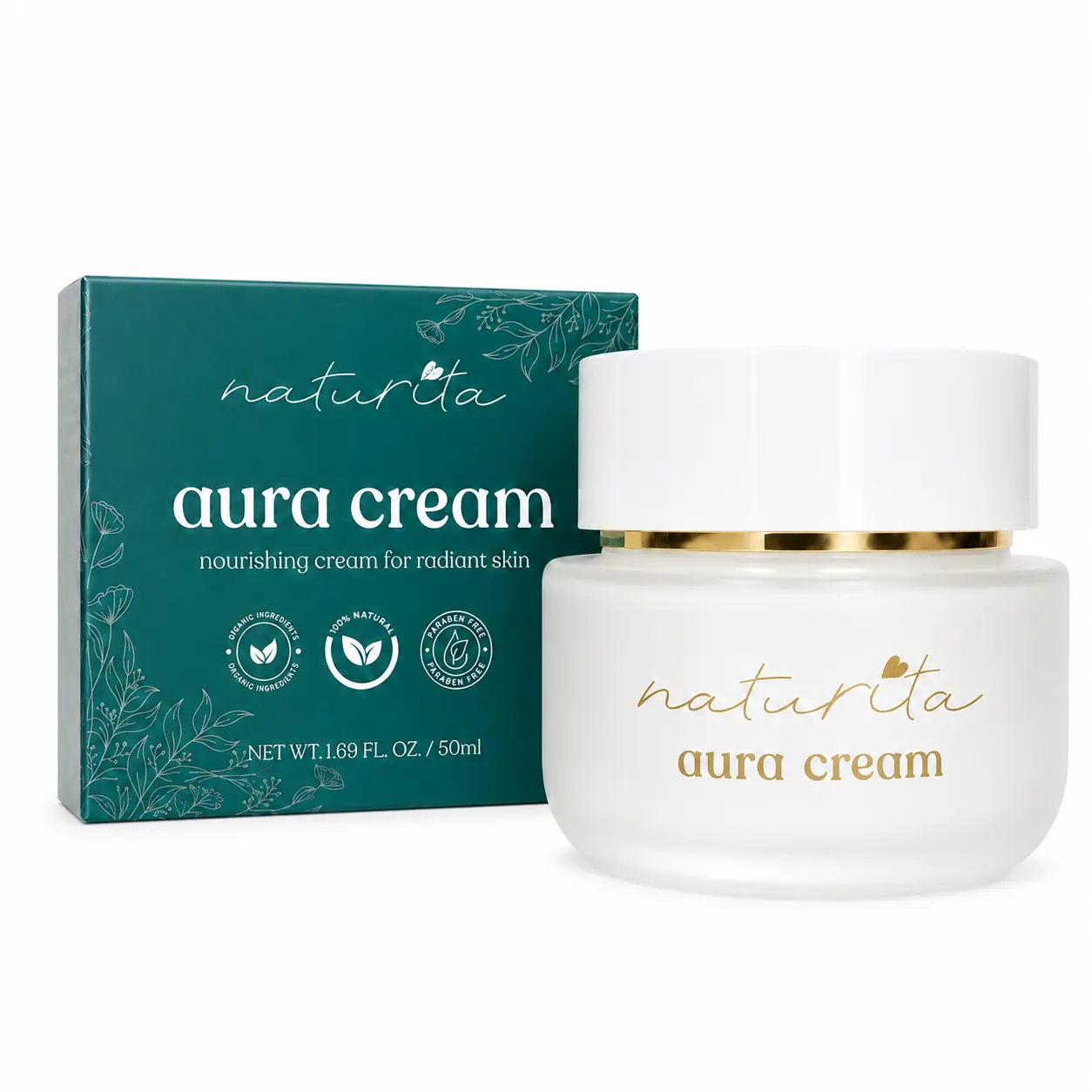 Naturita Aura Cream Natural Face & Body Moisturizer for Dry Skin, Shea Butter Cream for Glowing Skin, 1.7 fl oz