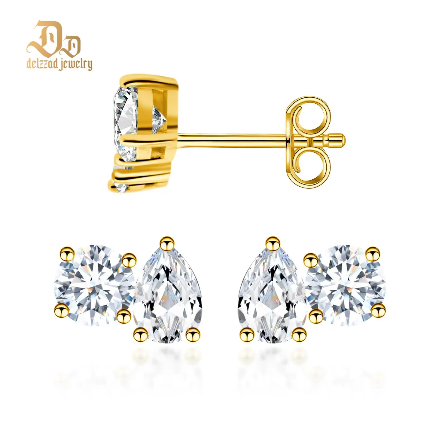 Delzzad Toi et Moi Stud Earrings Pear and Round Cut Earrings VVS Synthetic Moissanite Earrings S925 Studs Moissanite Earrings Jewelry Perfect Birthday Engagement Anniversary Mother’s Day Christmas Valentine's Day Gifts