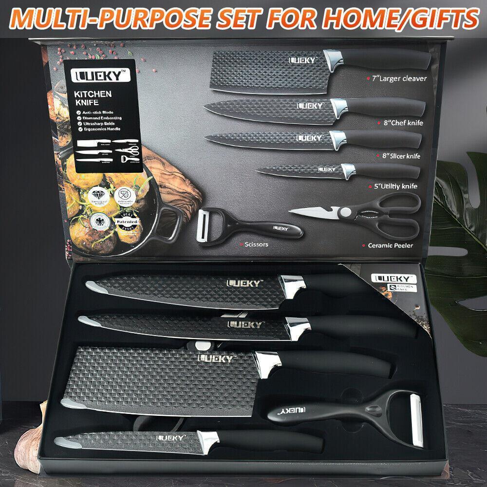 6 Piece Kitchen Knife Set, Chef Knife Set, Black Kitchen Knife Set Sharp Meat Knives, Non-Stick Stainless Steel, Chopping Block Ceramic 6 Piece Kitchen Knife Set, Chef Knife Set, Black Kitchen Knife Set Sharp Meat Knives, Non-Stick Stainless Steel, Chopping Block Ceramic