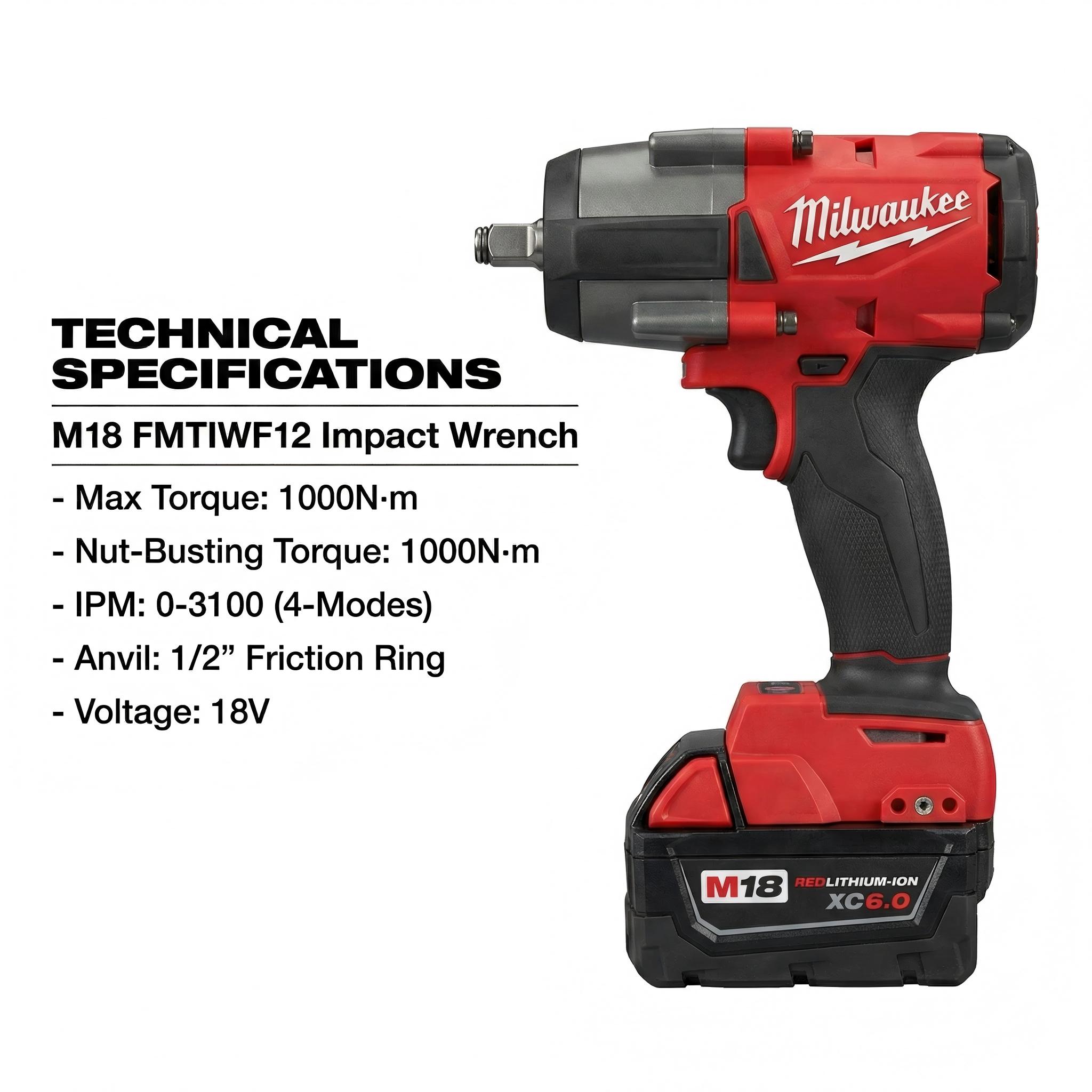 Milwaukee M18 1000Nm rapid charger 4-mode drive control impact wrench tool kit set electric driver