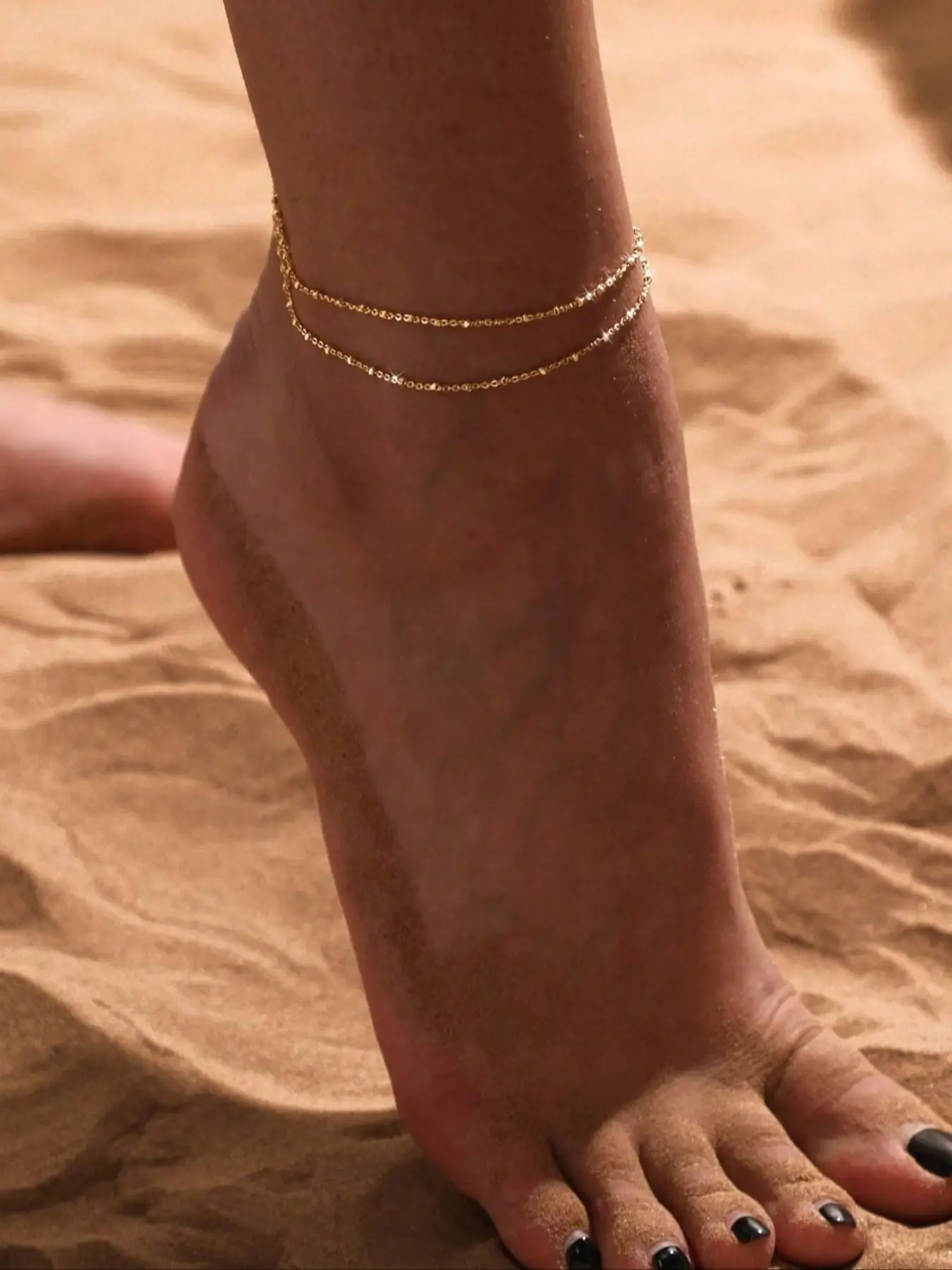 Women's Beaded Anklet Jewelry, Simple Two-Layer Design, Perfect Gift Idea for Party & Beach Wear, Fashionable Multi-Purpose Accessory, Layered Anklet, Summer Jewelry, Fashion Accessories