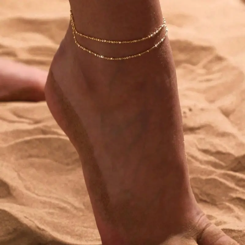 Women's Beaded Anklet Jewelry, Simple Two-Layer Design, Perfect Gift Idea for Party & Beach Wear, Fashionable Multi-Purpose Accessory, Layered Anklet, Summer Jewelry, Fashion Accessories