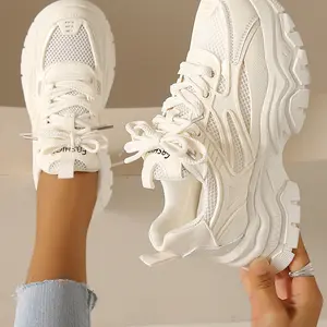 New Women's Platform Thick Sole Sneakers in, Breathable Mesh and PU Leather, Casual Outdoor Lace-Up Shoes for All Seasons