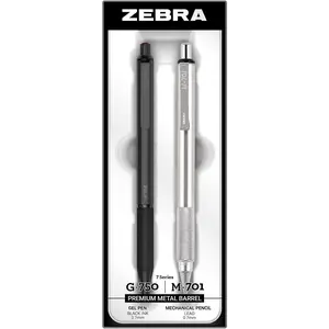 Zebra Pen G750 and M701 Retractable Gel Pen/Pencil Gift Set, Premium Metal Barrel, Medium/Fine Point, 0.7mm, 2Pack (10512)