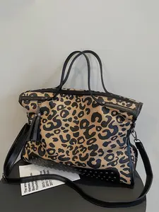 Ladies' tote bag autumn and winter new leopard print design fashionable, simple, retro, casual daily travel, versatile for work, school, commuting, large capacity, practical Daily Commuter Purse