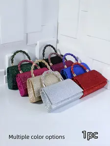 Shiny Braided Handle Evening Bag, 8 Color Options Rhinestone Handbag, Elegant Envelope Clutch for Weddings and Parties, Evening Clutch Purse, All Seasons