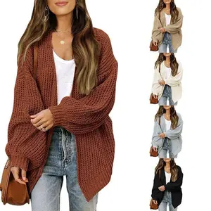 Womens Oversized Cardigan Sweaters 2025 Fall Long Lantern Sleeve Knit Open Front Lightweight Sweater Knitwear Womenswear