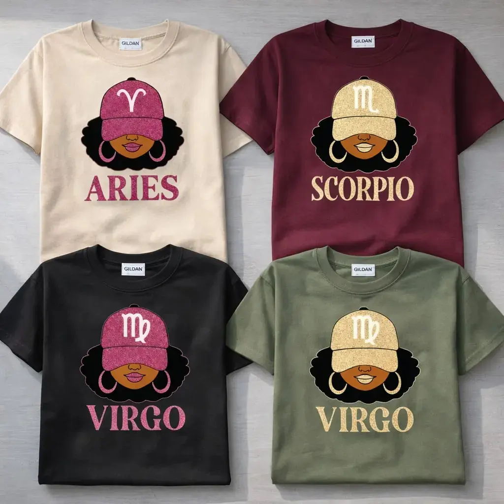 All 12 Zodiac Slay Girl T-shirt – Astrology Hat Graphic for Adults, Full Horoscope Star Sign COllection with Bold Zodiac Letter Design, Unisex Astrology Gift for Men & Women