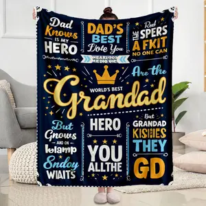 World's Best Grandad Flannel Fleece Slogan Print Blanket Super Soft Warm Throw for Couch and Bed Use Perfect Gift for Grandfather on Christmas Birthday Father's Day Anniversary and Special Occasions Cozy Home Decor for Elderly M
