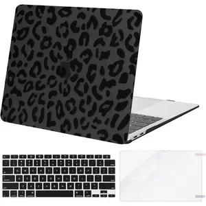 Compatible with MacBook Air 13 inch Case 2022 2021 2020 2019 2018 Release A2337 M1 A2179 A1932 Retina Display, Plastic Leopard Grain Hard Shell Case&Keyboard Cover&Screen Protector, Black