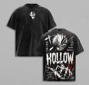 Ichigo Kurosaki Hollow Vintage Washed T-Shirt, Bleach Anime Oversized Hip Hop Streetwear Tee, Heavy Cotton Dark Aesthetic Graphic Shirt, Retro Manga Unisex Top Gift