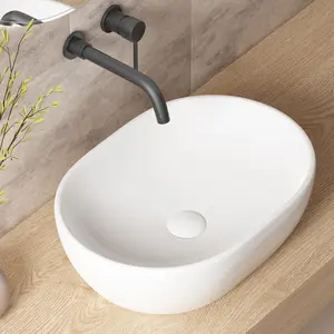 19 x 14 Oval Bathroom Sink Bowls Above Counter, Porcelain Ceramic White Vessel Sink for Bathroom, Modern Countertop Sink, Vanity Sink Lavatory Art Wash Basin