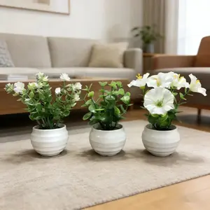 3 Decorative Small Artificial Eucalyptus Plants in Pots, Faux Plastic Grass Shrubs for Indoor Home Decor, Perfect for Desks and Bathrooms, Artificial Flower Plant