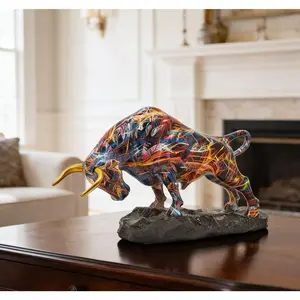 1pc Wall Street-Inspired Charging Bull Statue - Symbolizing Courage, Wealth & Power, Vibrant Multicolor ABS Resin Art for Home & Office Decor, Modern Financial Success Gift for Adults & Teens 14+
