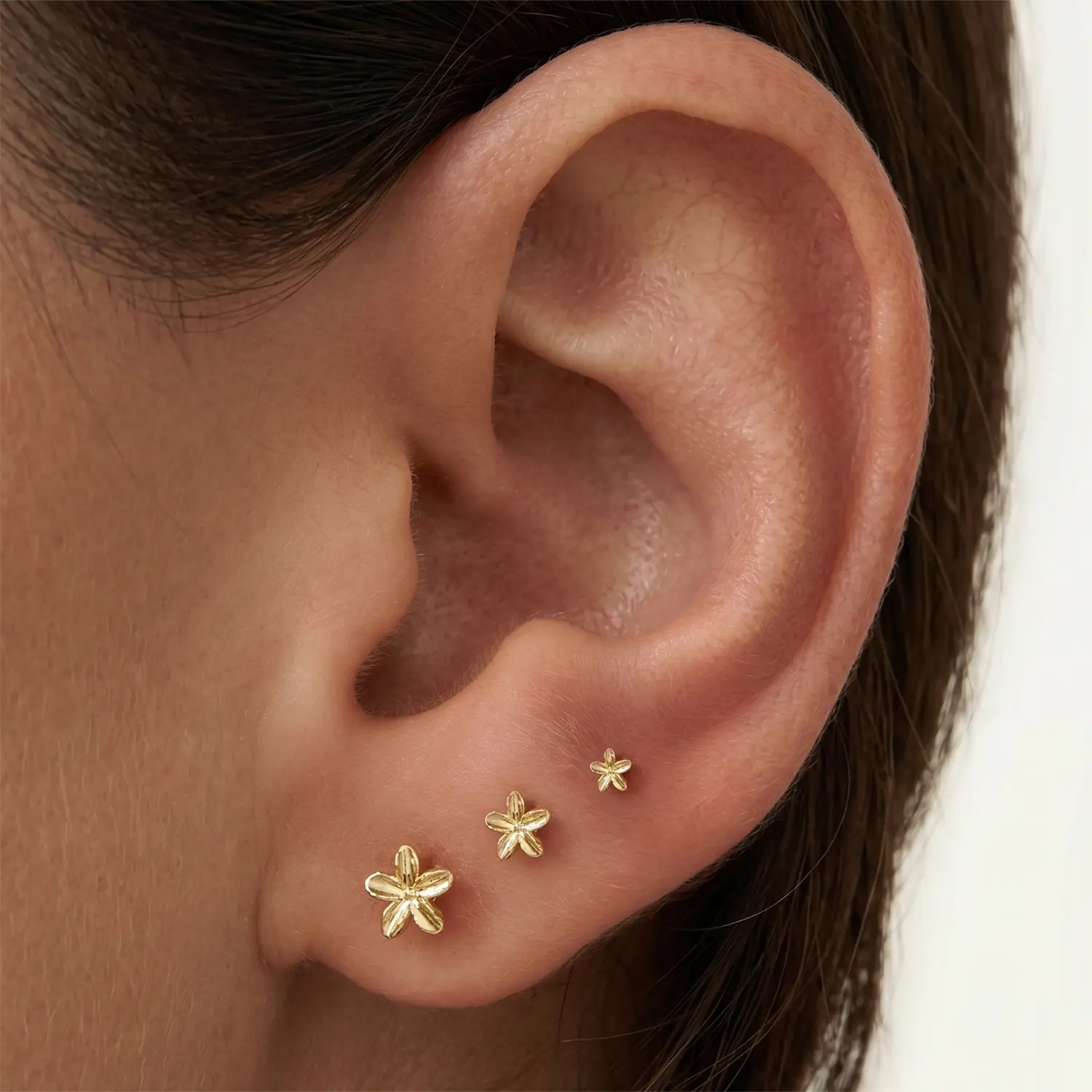 Women's 14 Karat Gold Plated Mini Flower Butterfly Cross Stud Earrings Set (3 Pairs) - Hypoallergenic Screw Flatback Stud Earring Jewelry