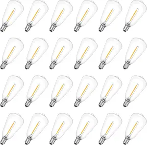 E12/C7 Base LED Replacement Bulbs for ST38 Outdoor String Lights - Not Solar, Vinatge 1W LED Shatterproof Bulb, Warm White 2200K, 25 Pack