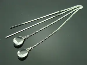 Long Crystal Quartz Drop Earrings · 925 Sterling Silver · Threader Earrings · Minimalist Jewelry