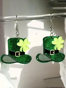 Women's Holiday Jewelry Gift, 1 Pair Acrylic Shiny Shamrock Earrings, Perfect Accessory for Festive Occasions & Special Events