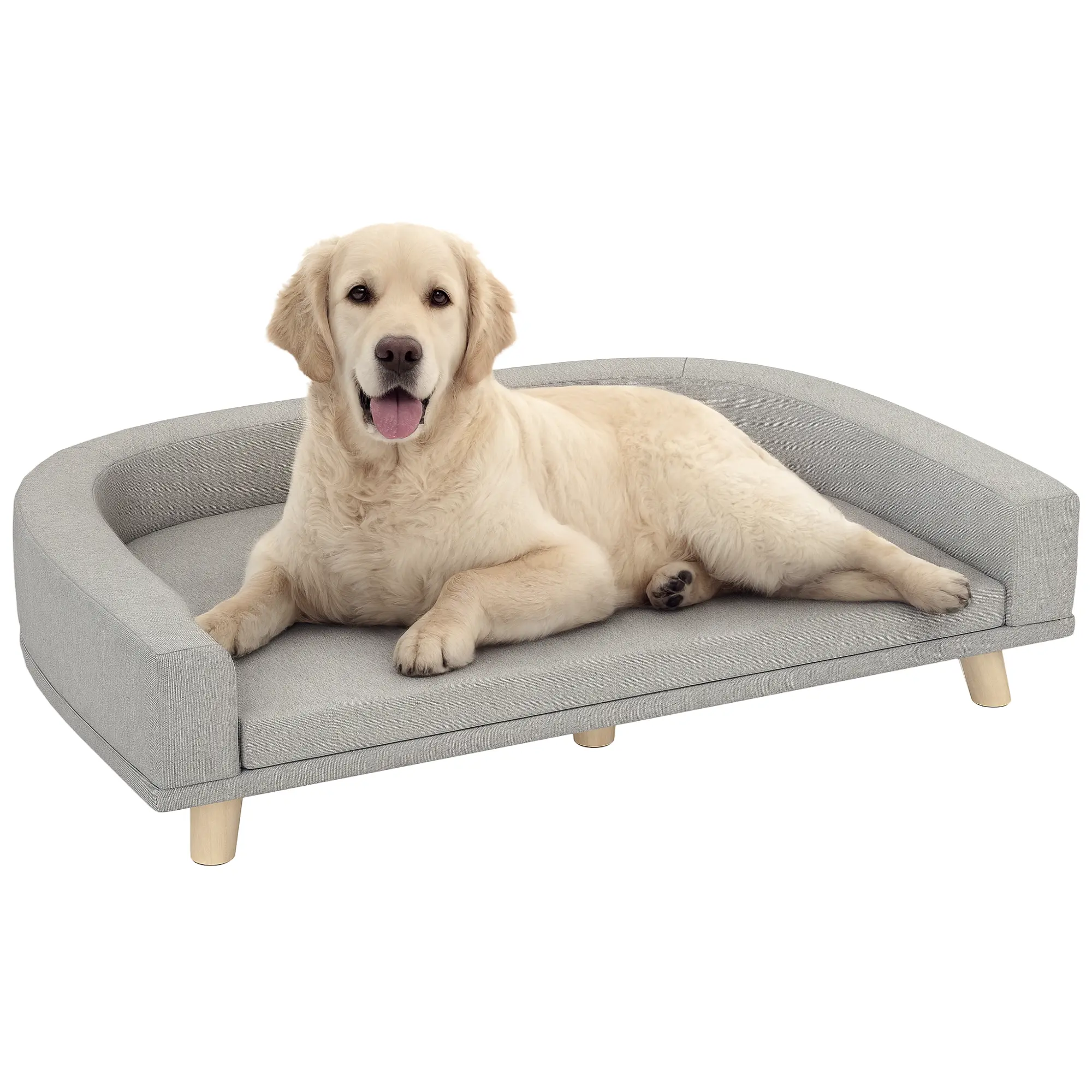 PawHut Dog Sofa Couch, Pet Bed with Comfortable Luxury Cushion, Washable Cover, Wooden Legs, Anti-slip Mat for Large Dogs, Cats, Kittens, Blue