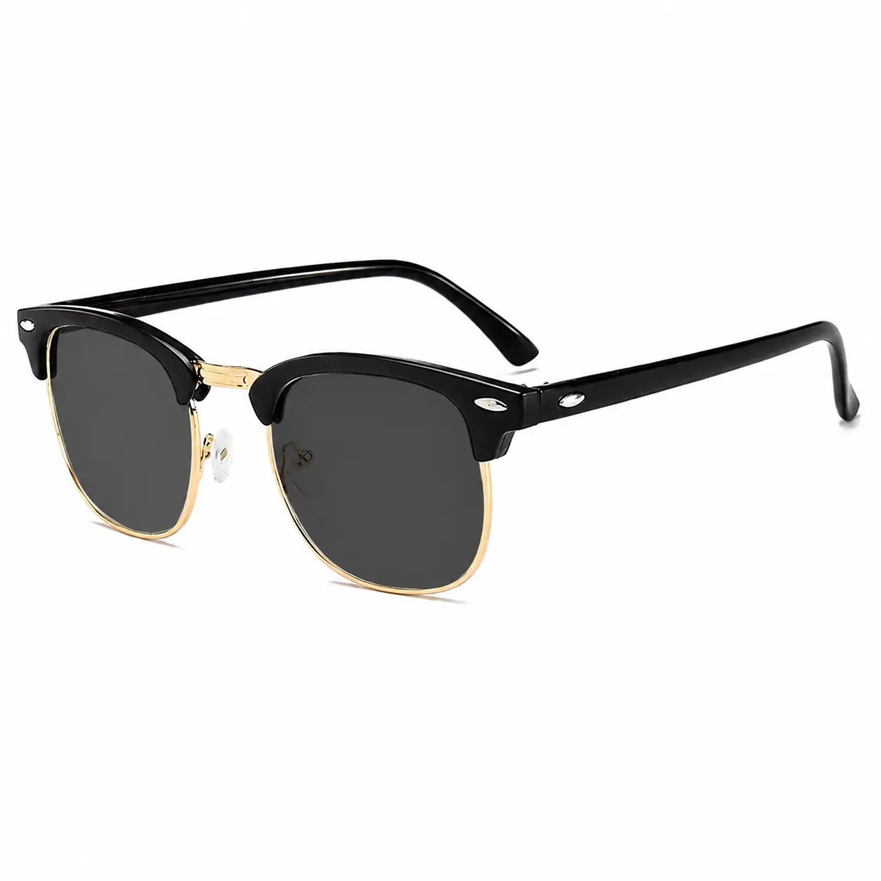Retro Semi Rimless Polarized Sunglasses for Men Women, Classic Square Browline Half Frame UV400 Shades for Driving, Fishing & Travel
