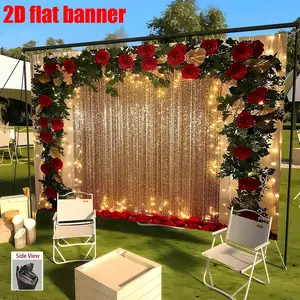 1pc，Valentine's Day red rose arch backdrop banner, polyester fabric, red roses and gold curtains, suitable for weddings, Valentine's Day, anniversaries and photography studio decorations, indoor or outdoor party banners, ideal Valentine's Day gift choice.