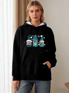 【Oversized Hoodie】Women's Waffle Textured Casual Pullover, Loose Fit Long Sleeve Hooded Sweatshirt with Drawstring & Pocket, Cozy Fall Top for Relaxing at Home or Out