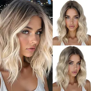 16inch Short Curly Synthetic Wig with Bangs Loose Curls Suitable for Women's Daily Wear