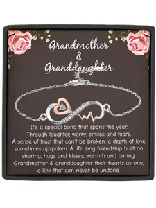 Grandmother and Granddaughter Heartbeat Bracelet Set with Card and Gift Box, Personalized Jewelry, Birthday and Christmas Gift, Heart Charm Bracelet