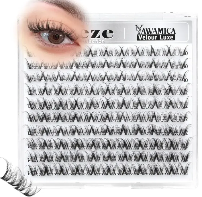 Spider Lash Clusters Wispy Fluffy Eyelash Clusters DD Curl Cluster Eyelash Extensions Natural Volume Individual Lashes 10-14mm Cluster Lashes with Invisible Band DIY Lash Extension by Yawamica