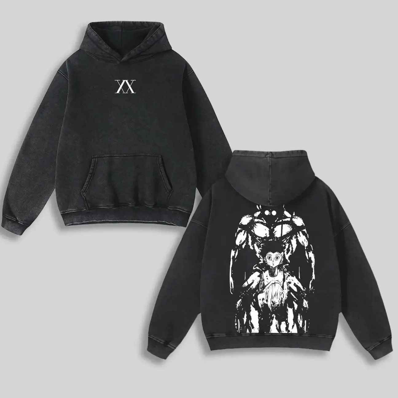 Retro Heavy Limited Gon Freecss Hunter X Hunter Anime Double Printed Vintage Washed Hoodie Oversize Anime Manga, Gift For Anime Fan, Anime Merch, Mens LRP XD4