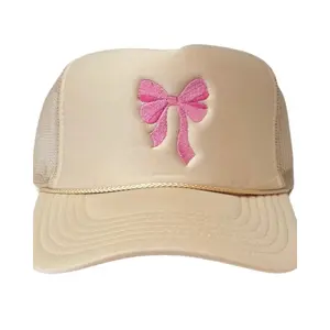 Tan Bow Embroidered Trucker Hat